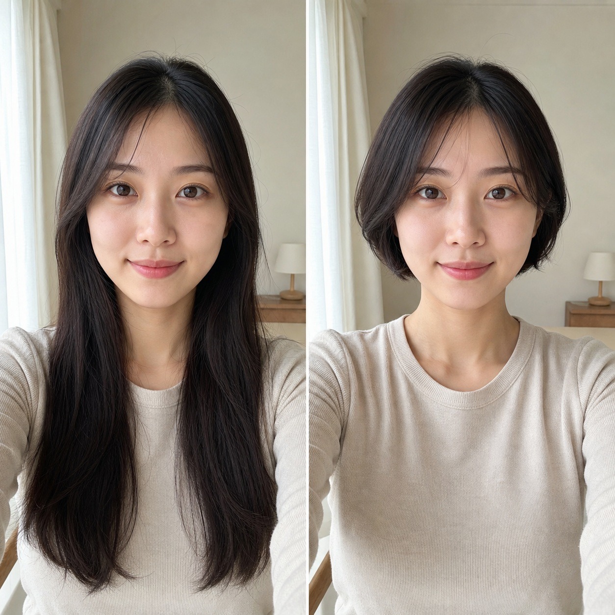BeforeとAfterを並べたヘアスタイル比較
